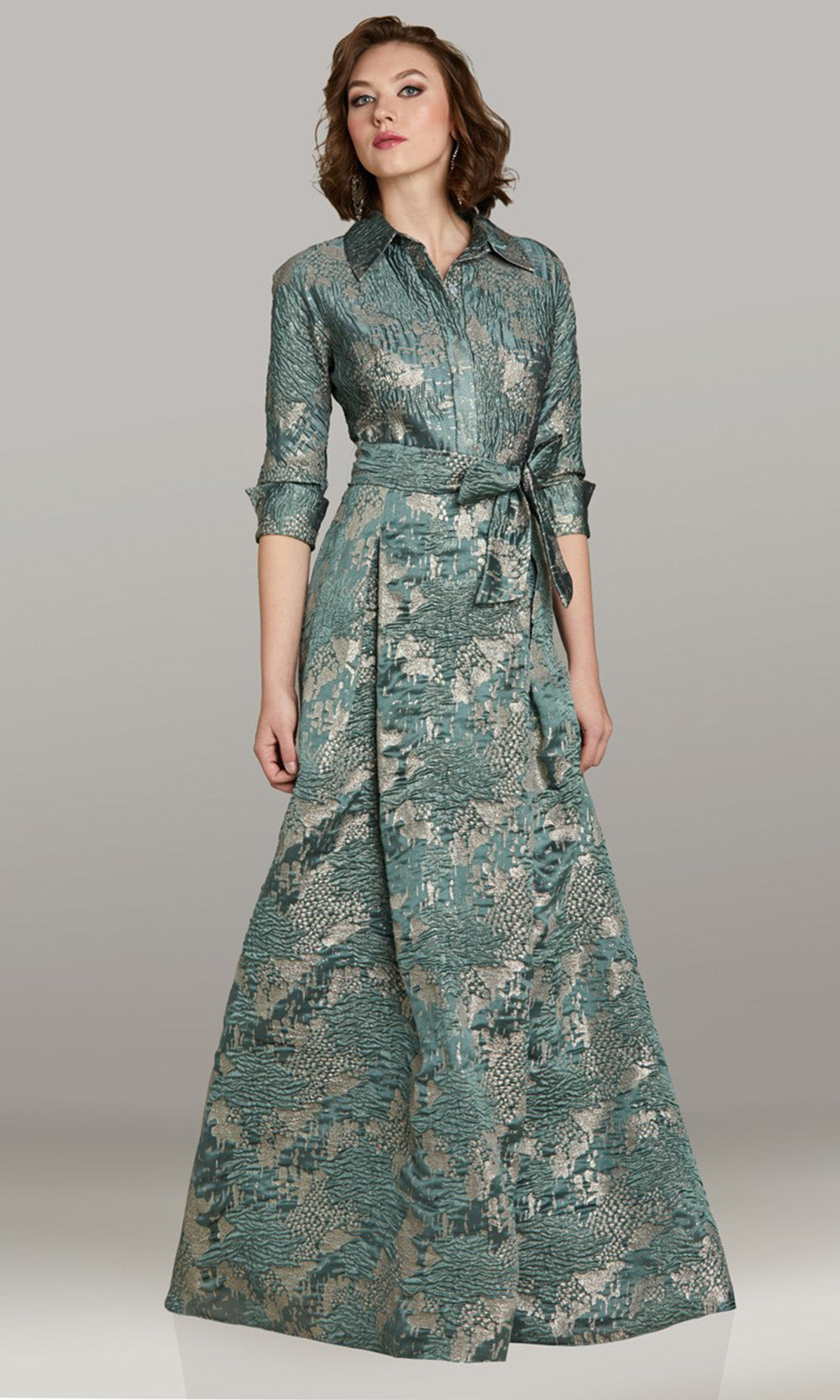 Feriani Couture 18426 - Belted Three-Quarter Sleeve Evening Dress Mother of the Bride Dresses in Sage 