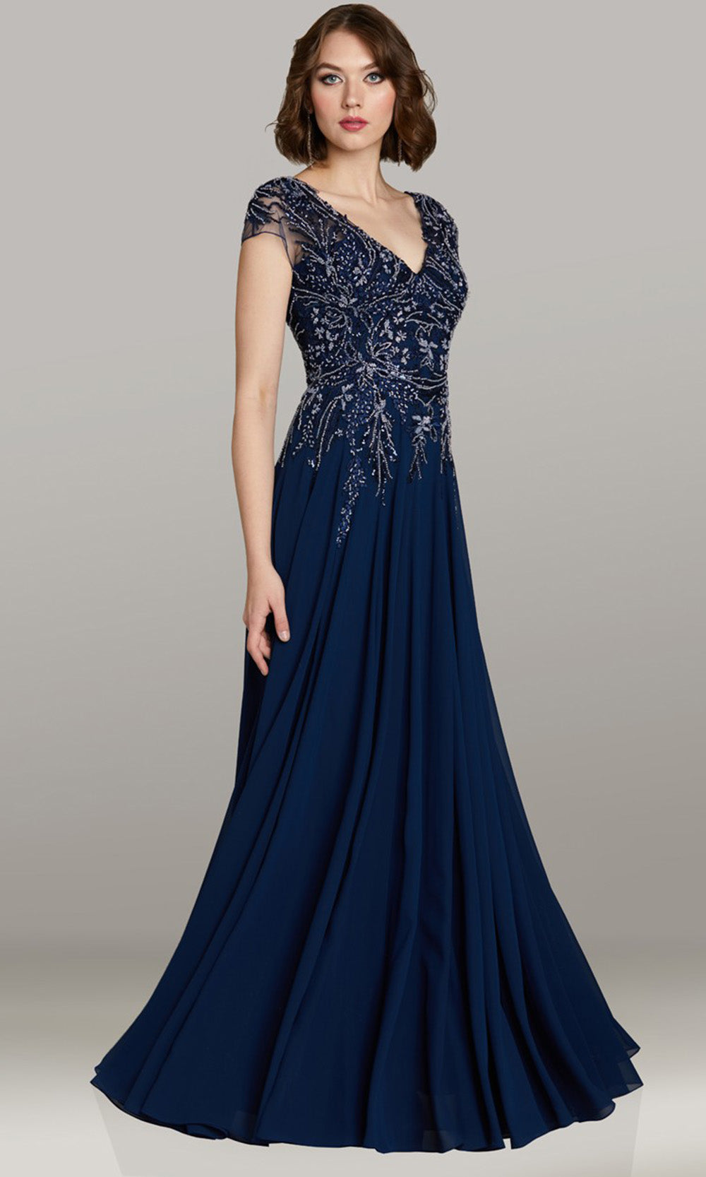 Feriani Couture 18471 - Embellished Pleated A-Line Evening Gown Mother of the Bride Dresses in Navy 