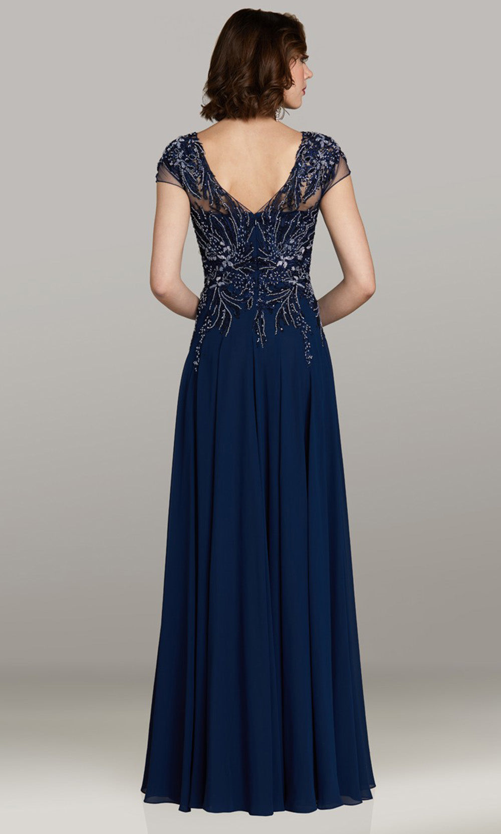 Feriani Couture 18471 - Embellished Pleated A-Line Evening Gown Mother of the Bride Dresses in Navy 