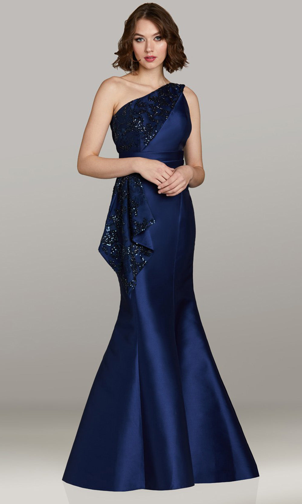 Feriani Couture 18478 - Pleated Waistband Mermaid Sleeveless Dress Mother of the Bride Dresses in Navy 