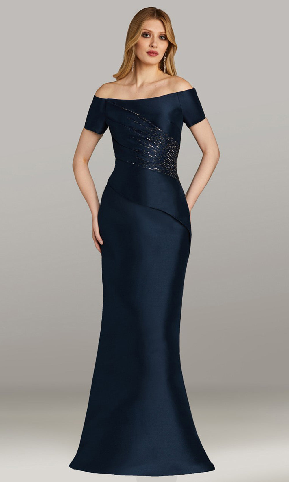 Feriani Couture 18480 - Fitted Short Sleeve Evening Gown Mother of the Bride Dresses in Navy 
