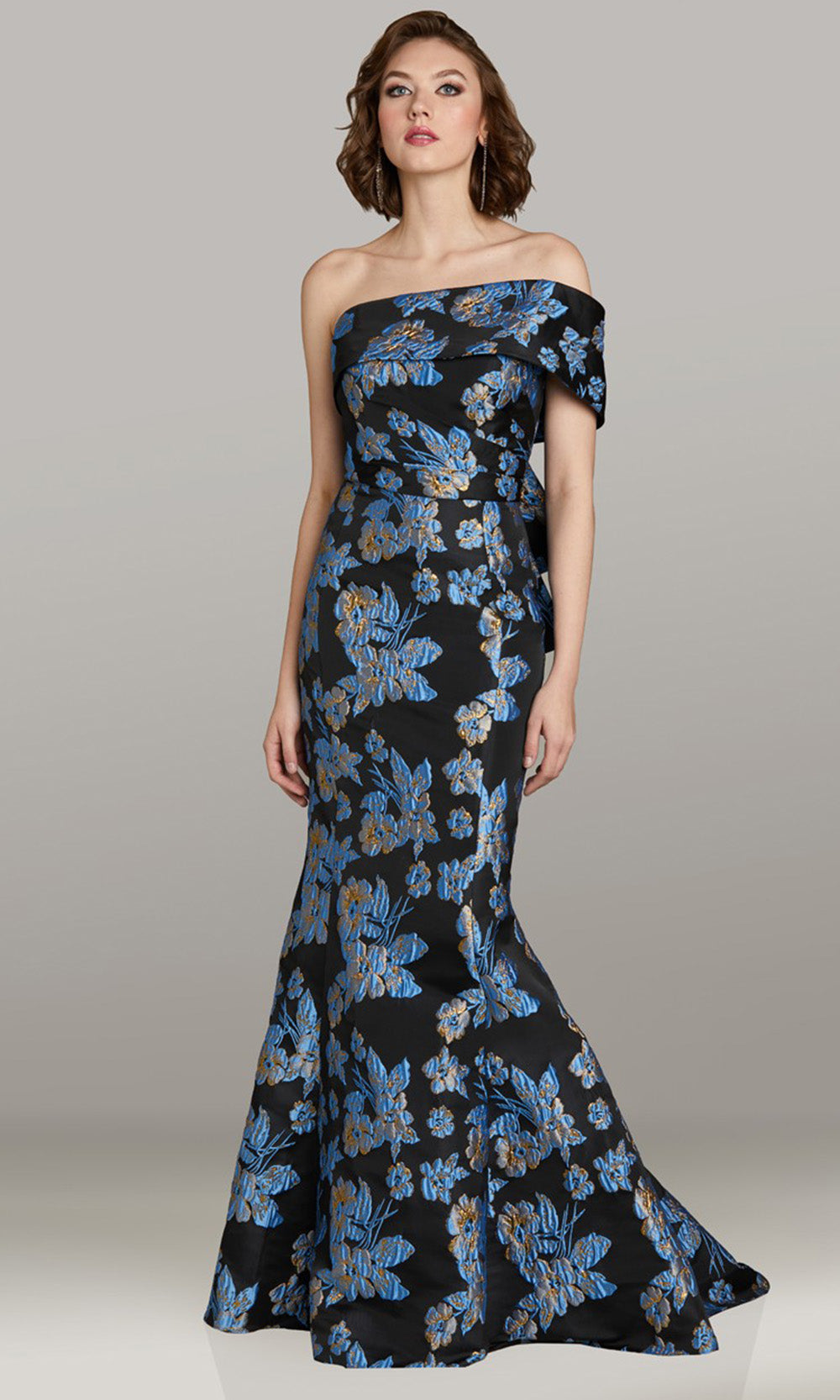 Feriani Couture 18481 - Floral Motif Mermaid Asymmetric Dress Mother of the Bride Dresses in Black Teal