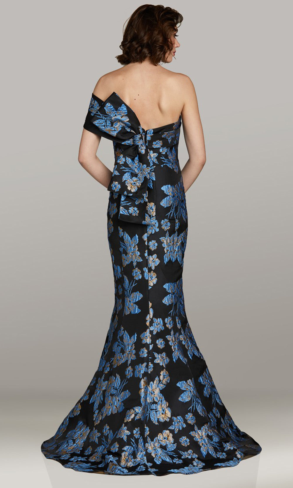 Feriani Couture 18481 - Floral Motif Mermaid Asymmetric Dress Mother of the Bride Dresses in Black Teal