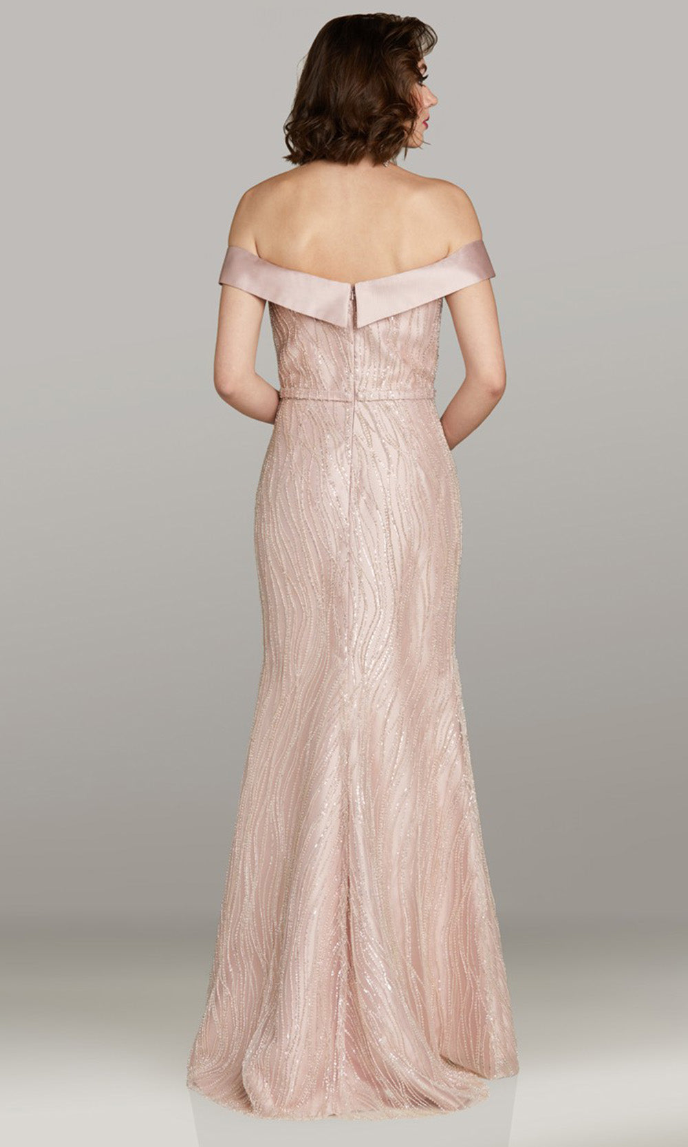 Feriani Couture 18491 - Beaded Fold Over Notched Evening Dress Mother of the Bride Dresses in Blush 