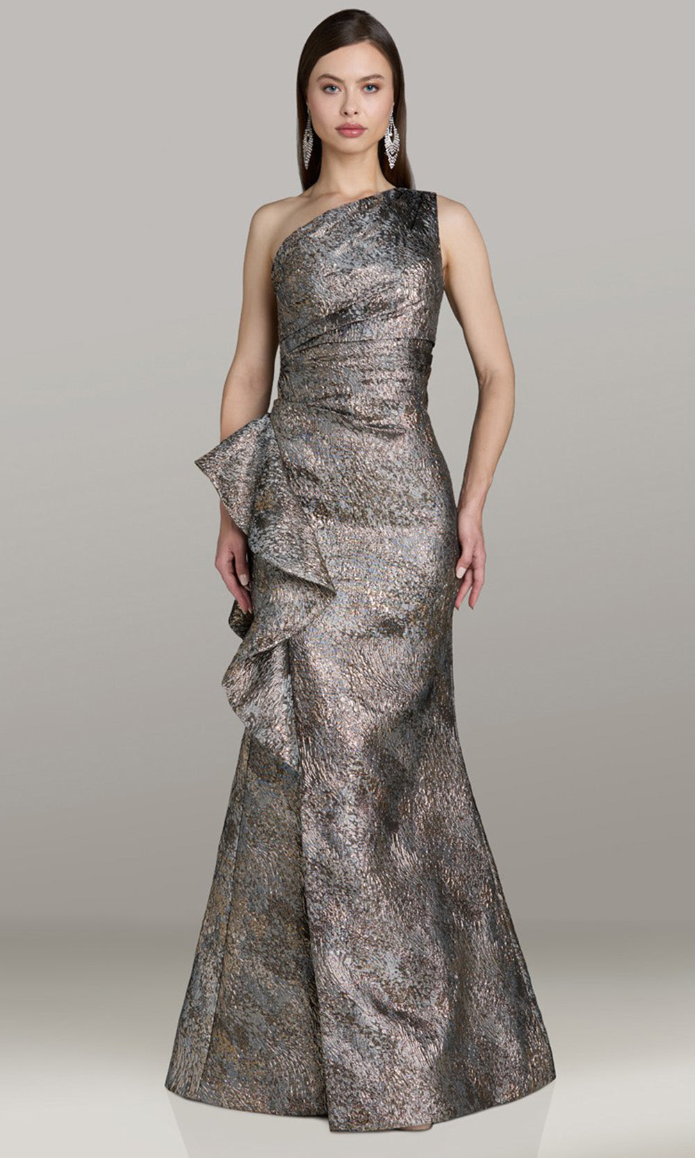 Feriani Couture 18496 - Textured Bodice Mermaid Sleeveless Dress Formal Gowns in Charcoal 