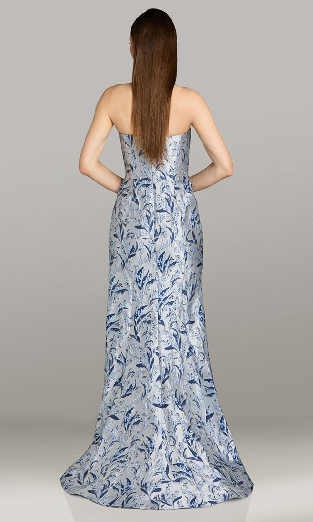 Feriani Couture 18507 - Ruffle Detail Straight Neckline Evening Gown Prom Dresses in Blue Silver