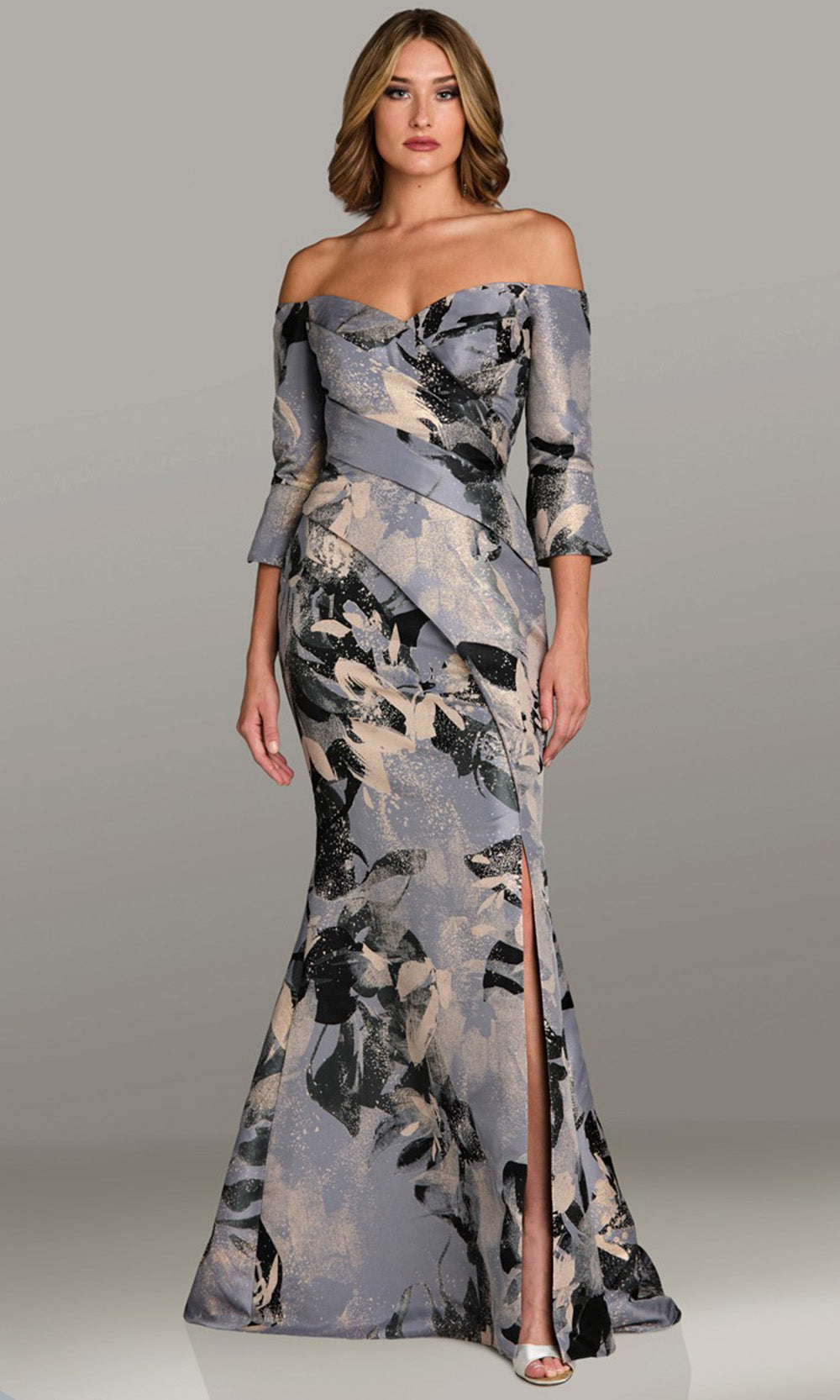 Feriani Couture 18522 - Three-Quarter Sleeve Printed Mermaid Gown Formal Gowns in Multi 