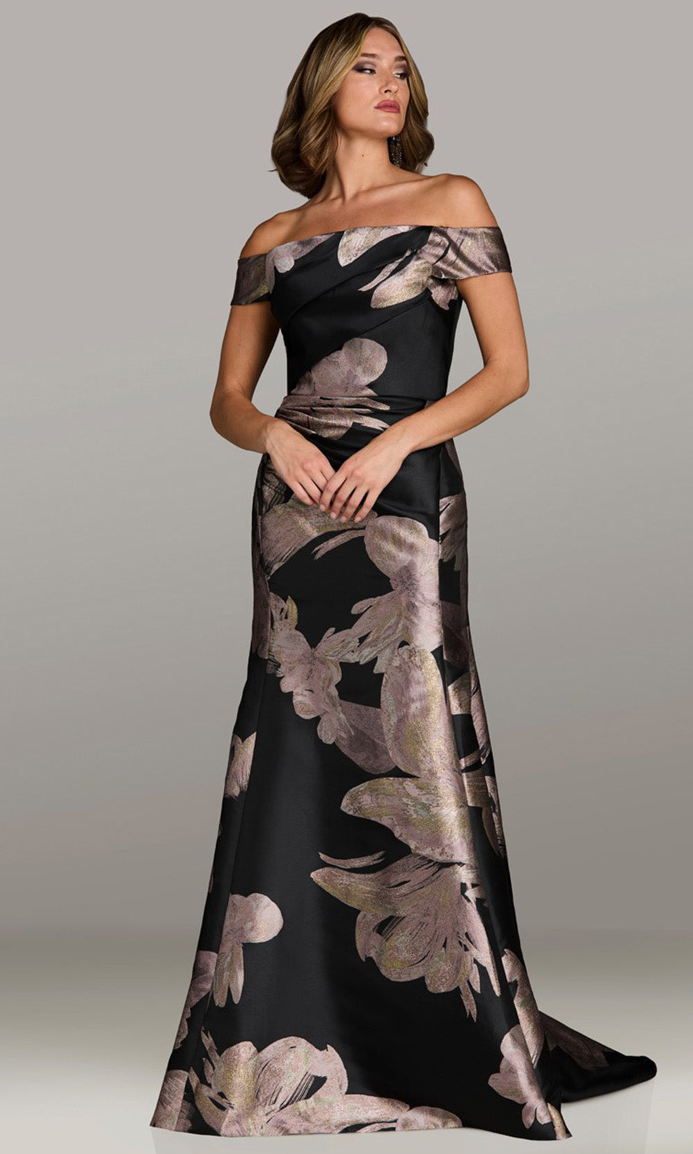 Feriani Couture 18537 - Floral A-Line Evening Gown with Ruched Detail Formal Gowns in Multi 