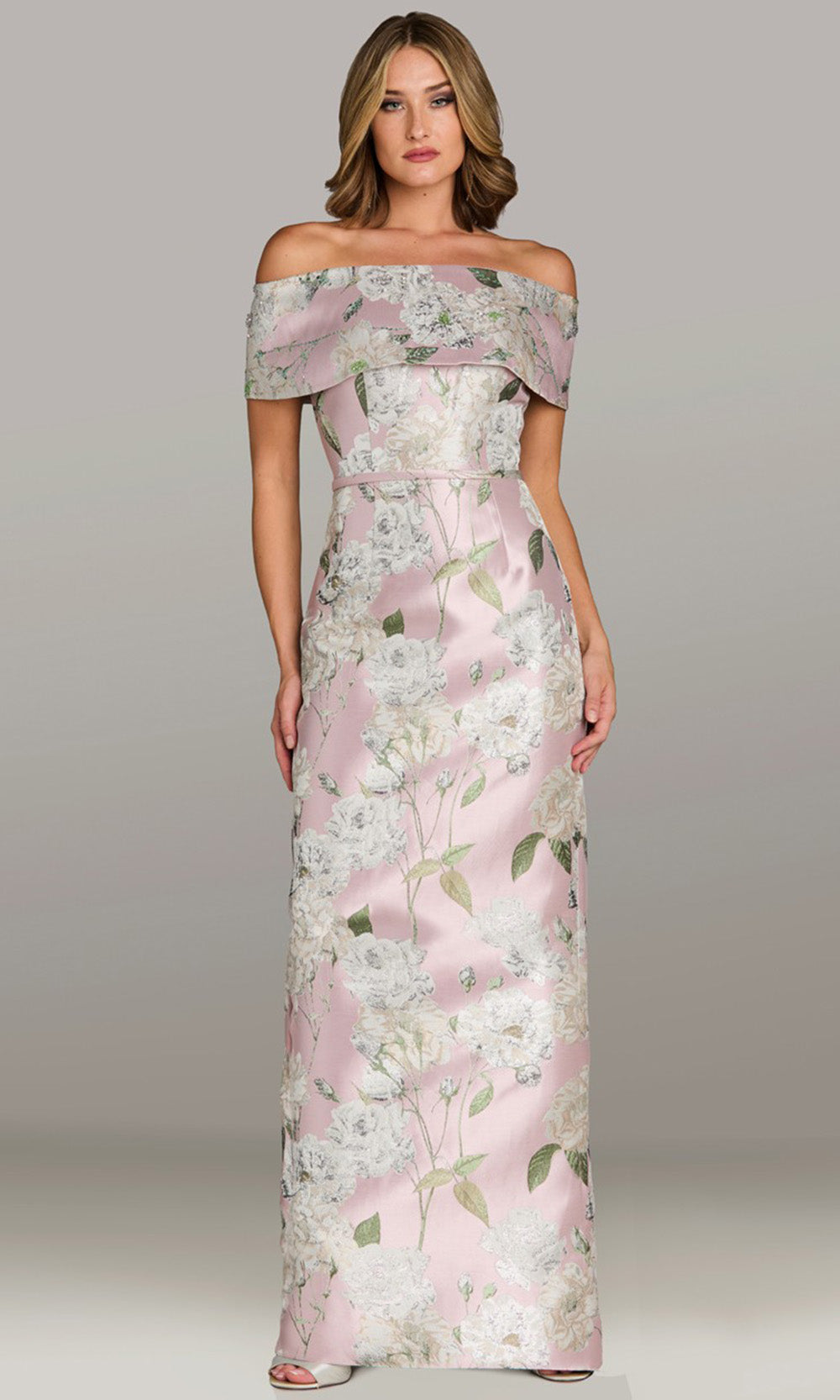 Feriani Couture 18543 - Straight Neckline Floral Print Long Gown Mother of the Bride Dresses in Rose 