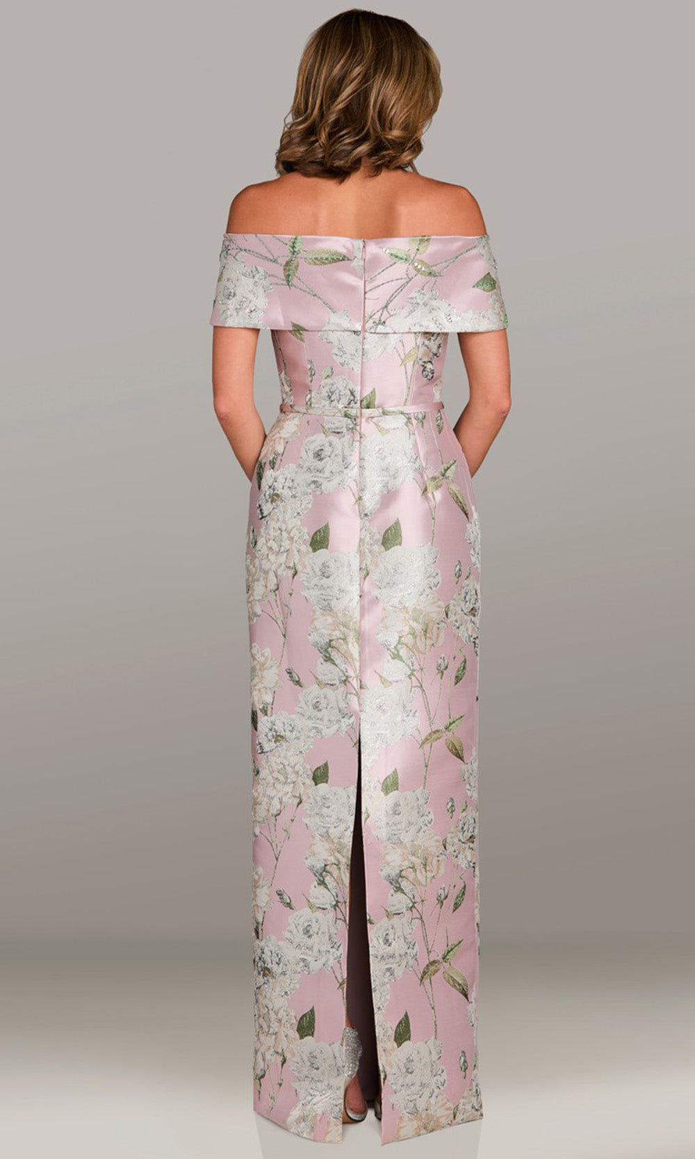 Feriani Couture 18543 - Straight Neckline Floral Print Long Gown Mother of the Bride Dresses in Rose 