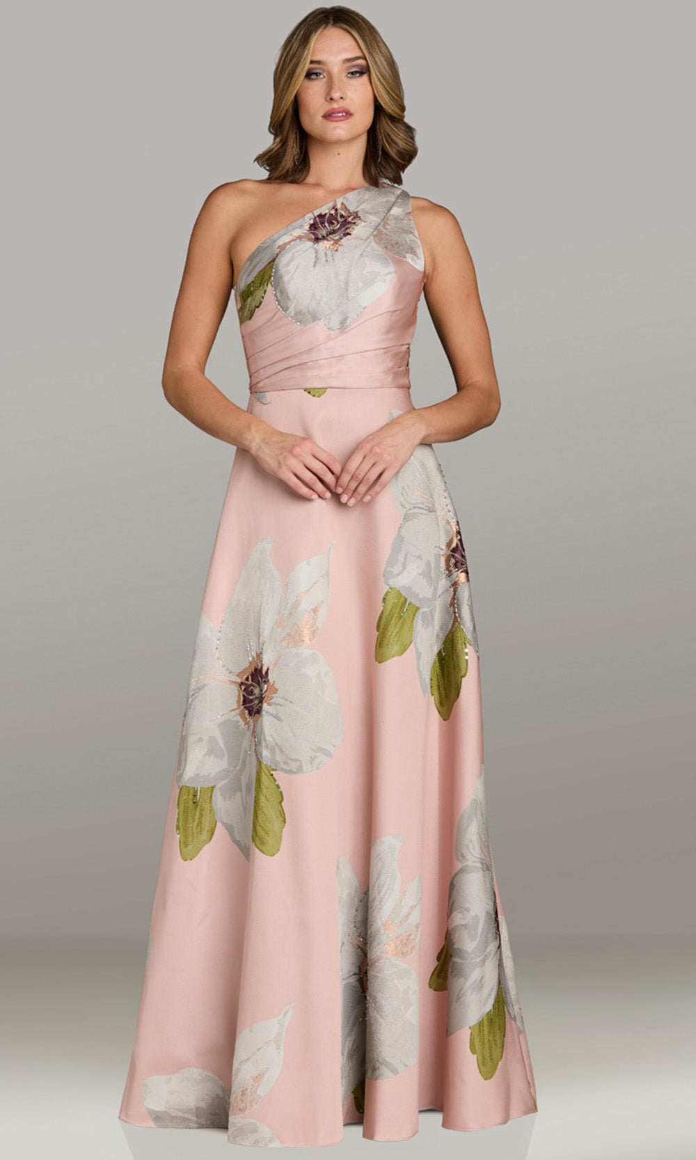 Feriani Couture 18544 - Asymmetric Sleeveless Gown with Oversized Floral Mother of the Bride Dresses in Blush 