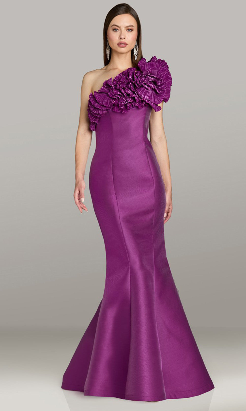 Feriani Couture 18554 - Sculpted Ruffle Mermaid Evening Dress Mother of the Bride Dresses in Magenta 