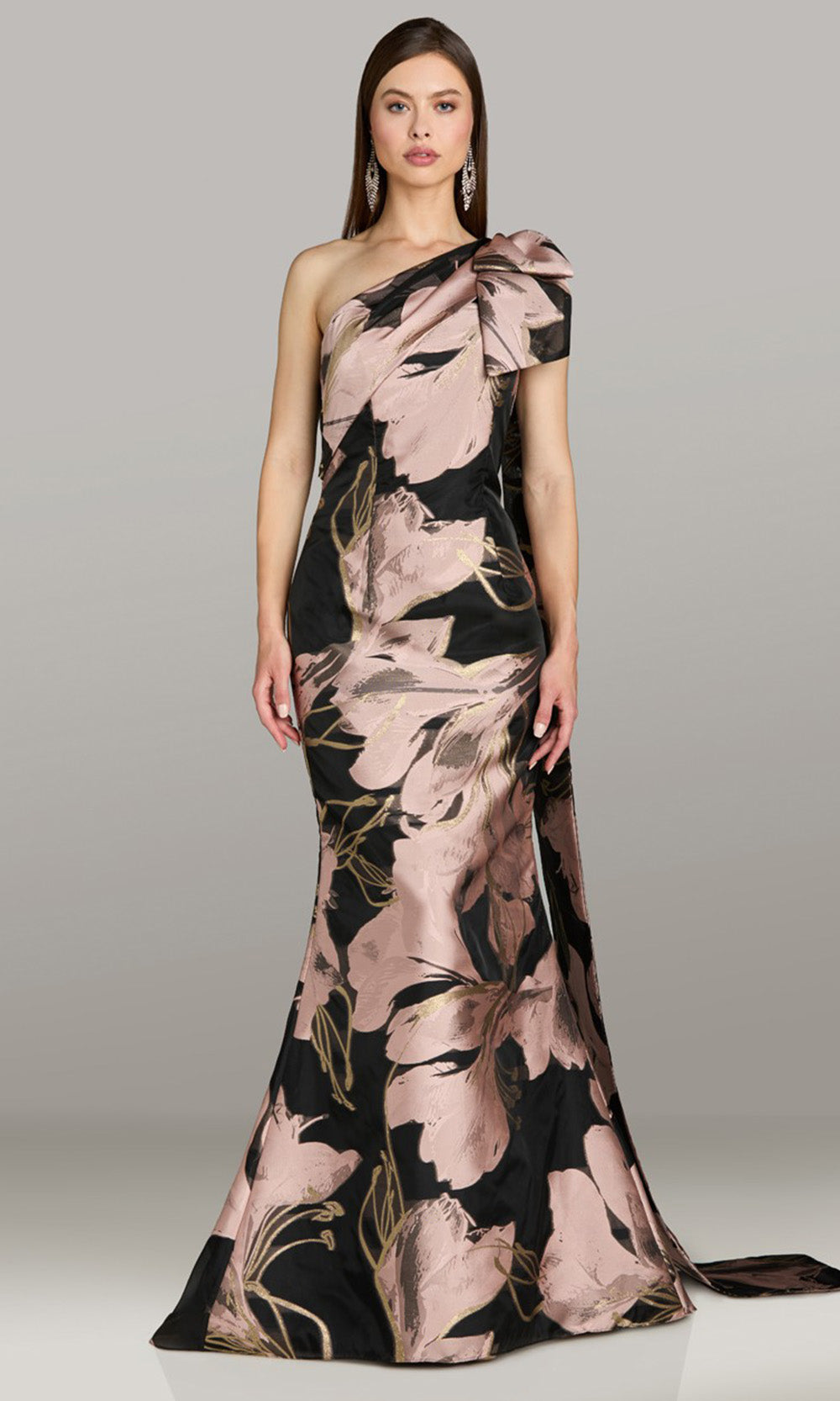 Feriani Couture 18560 - Bow Accent Asymmetric Trumpet Gown Mother of the Bride Dresses in Black Mauve