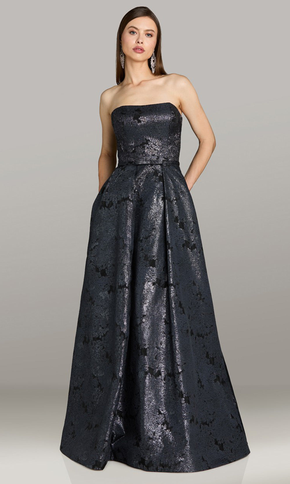 Feriani Couture 18570 - Textured Straight Across Pleated Gown Mother of the Bride Dresses in Charcoal 