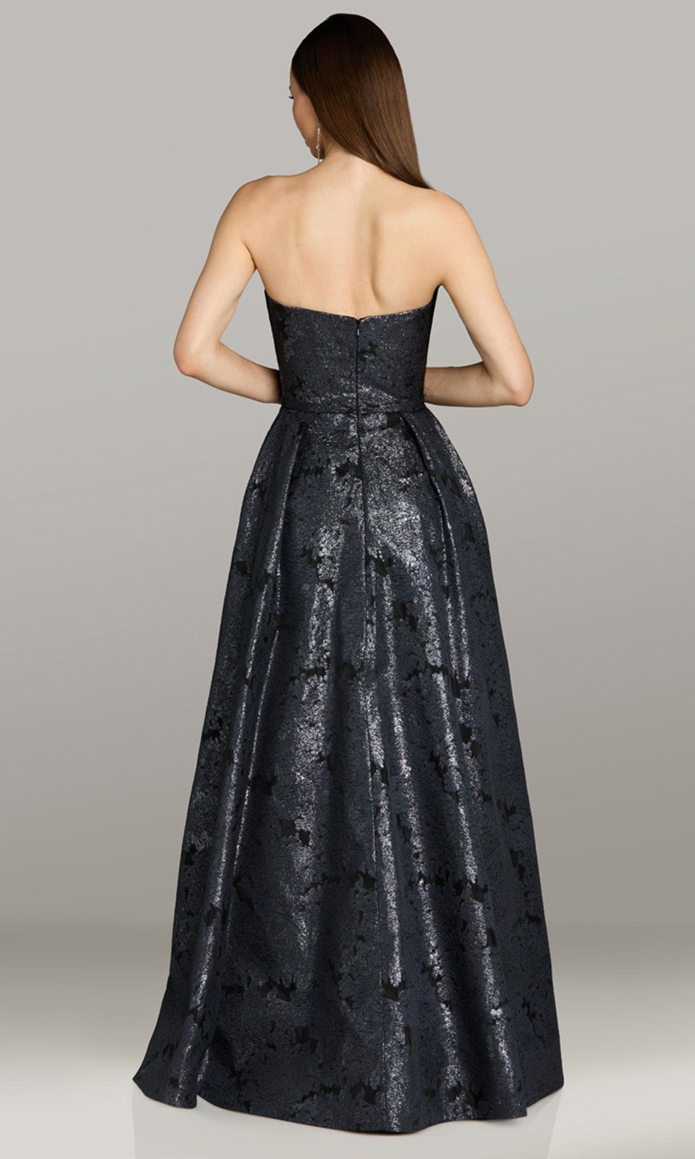 Feriani Couture 18570 - Textured Straight Across Pleated Gown Mother of the Bride Dresses in Charcoal 