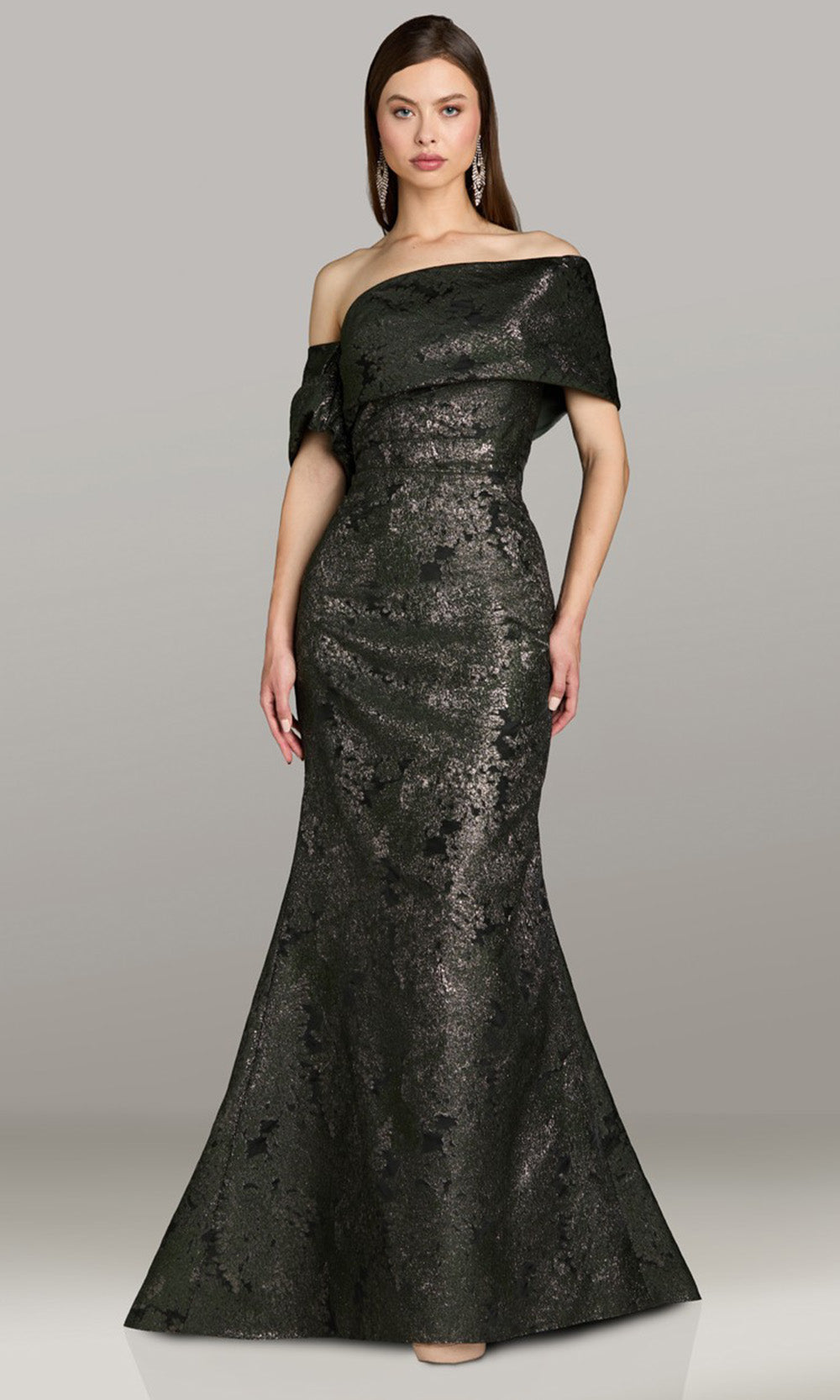 Feriani Couture 18580 - Mermaid Fold-Over Neckline Evening Gown Mother of the Bride Dresses in Charcoal 