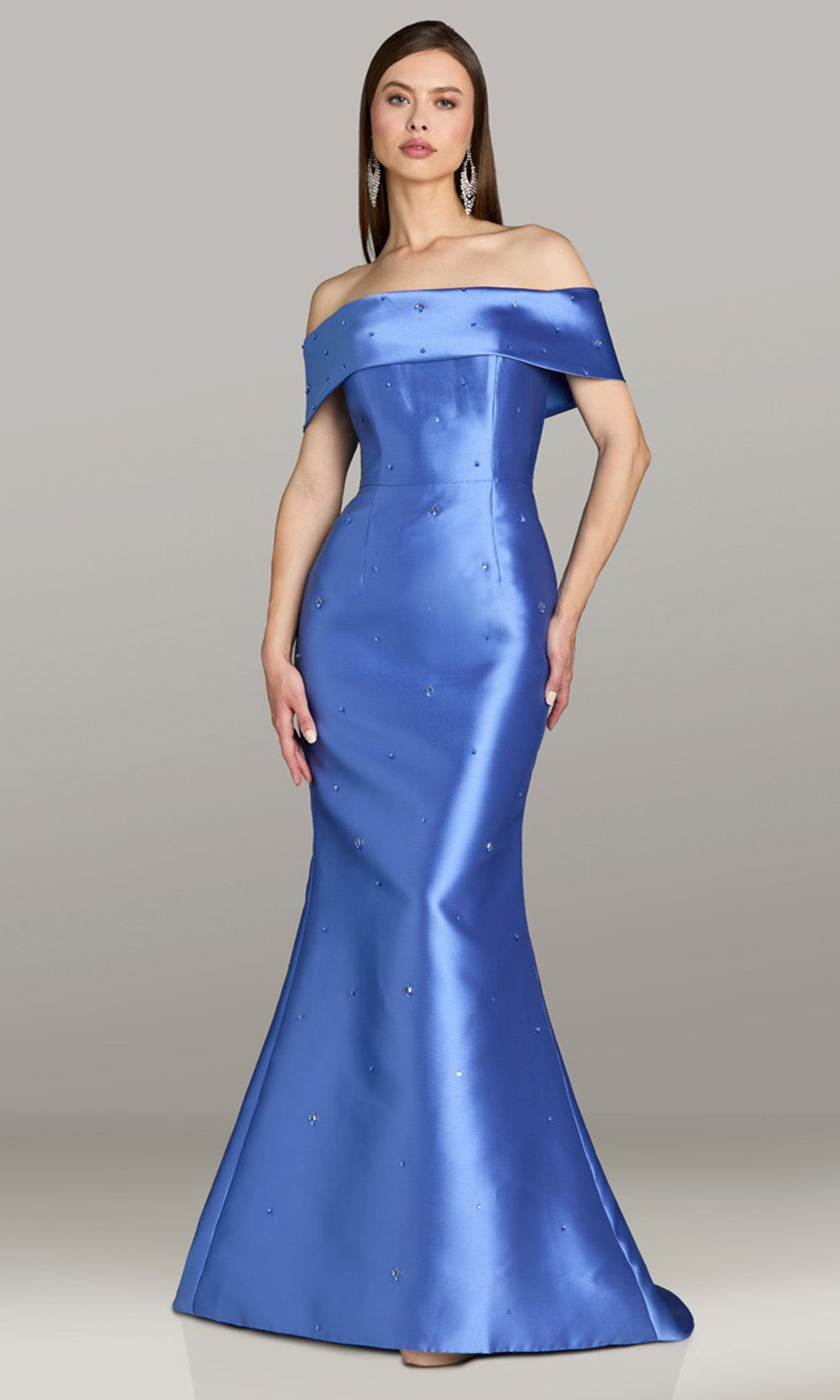 Feriani Couture 18587 - Fold Over Neckline Embellished Mermaid Dress Mother of the Bride Dresses in Peri 
