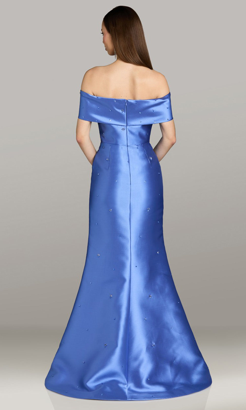 Feriani Couture 18587 - Fold Over Neckline Embellished Mermaid Dress Mother of the Bride Dresses in Peri 