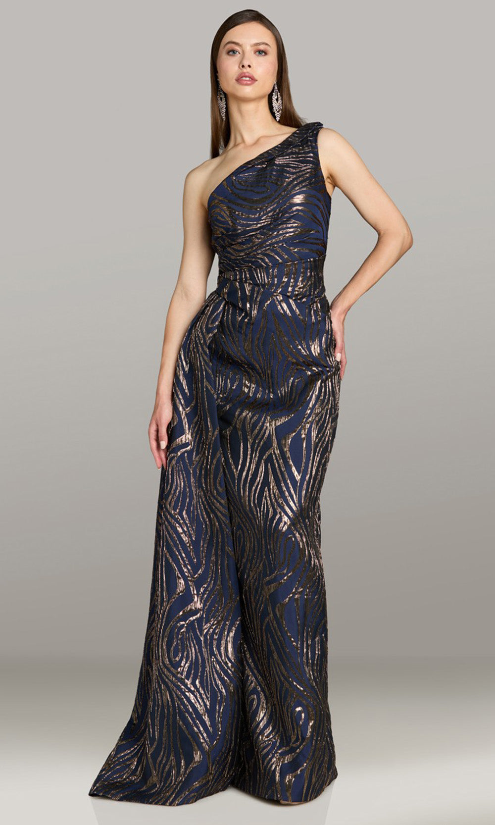 Feriani Couture 18591 - Sleeveless Asymmetric Gown with Back Slit Mother of the Bride Dresses in Navy 