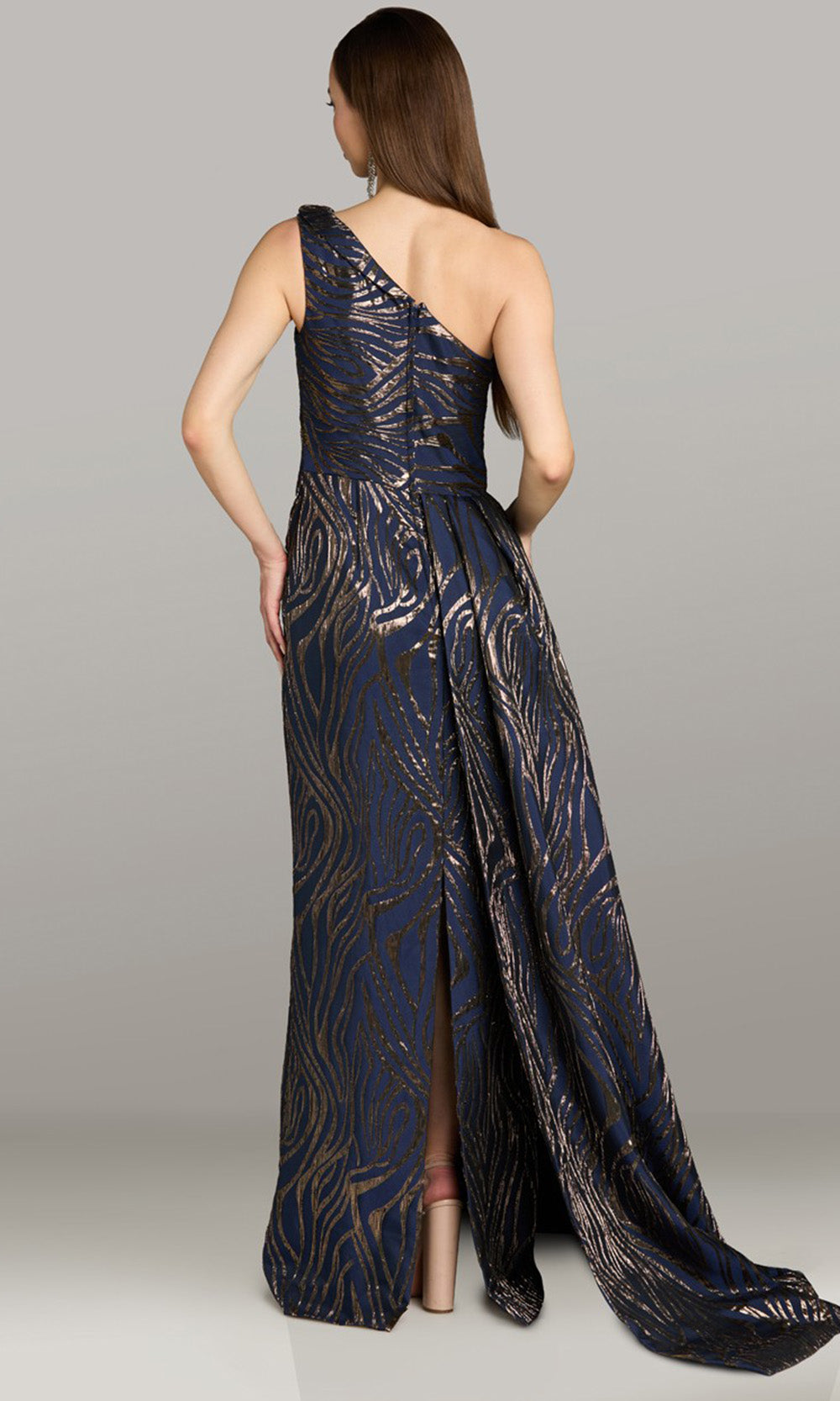 Feriani Couture 18591 - Sleeveless Asymmetric Gown with Back Slit Mother of the Bride Dresses in Navy 