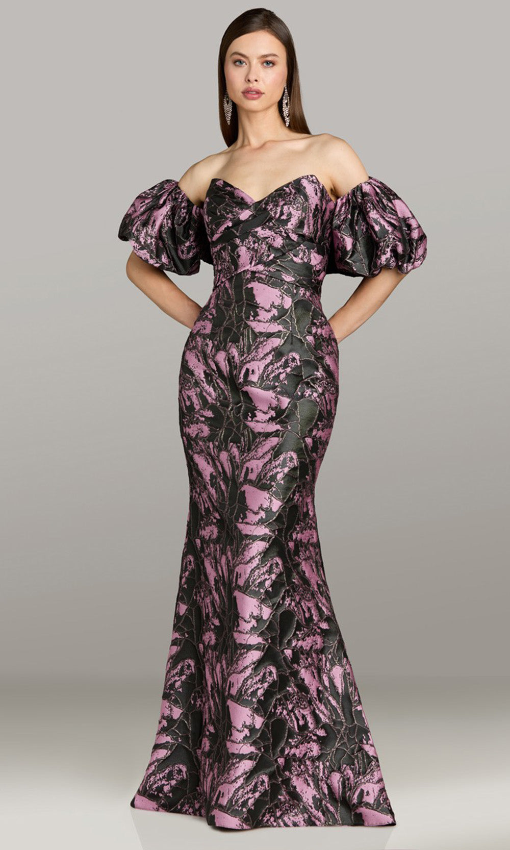 Feriani Couture 18594 - Mermaid Abstract Pattern Evening Gown Mother of the Bride Dresses in Black Lilac
