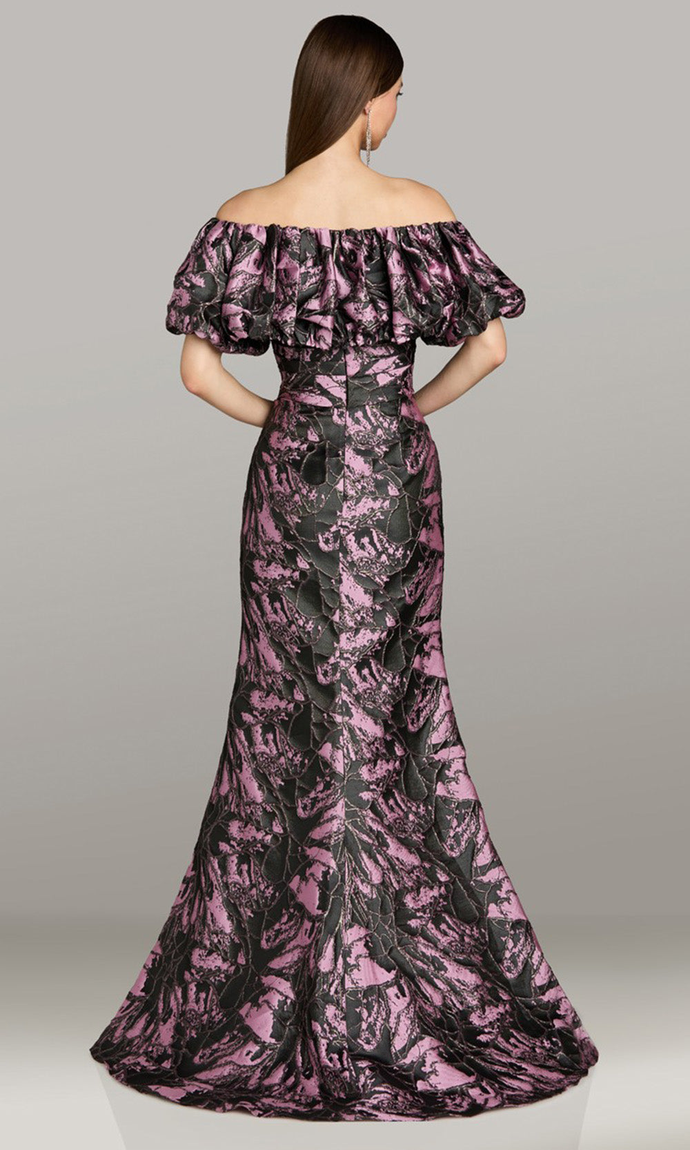 Feriani Couture 18594 - Mermaid Abstract Pattern Evening Gown Mother of the Bride Dresses in Black Lilac
