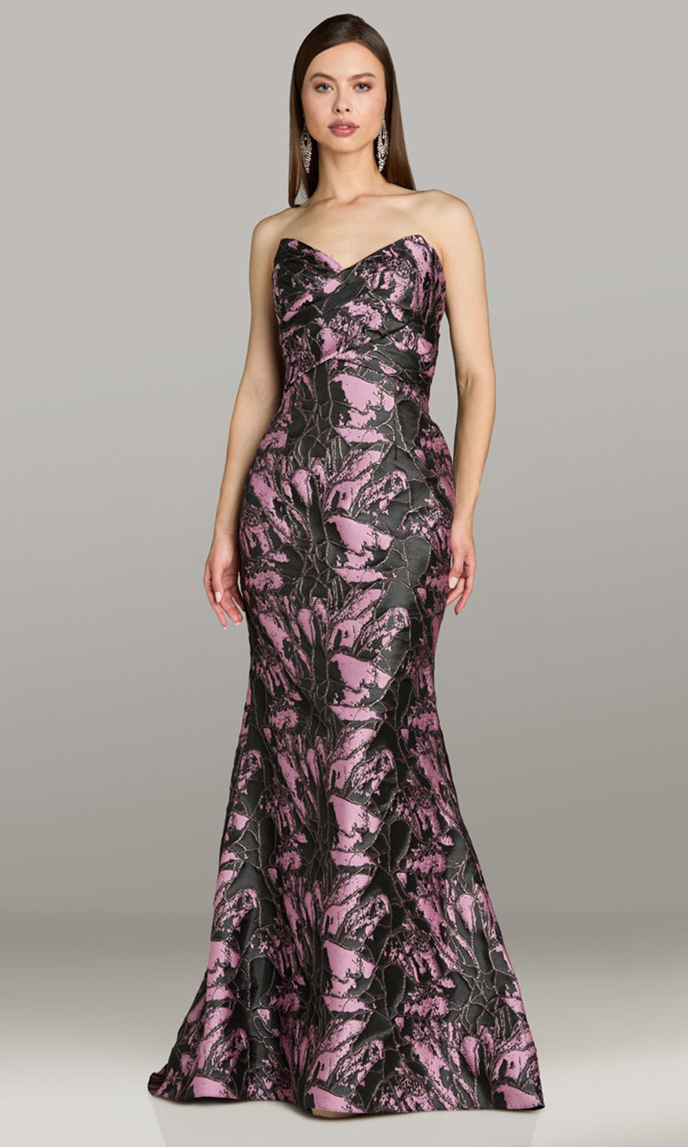 Feriani Couture 18594 - Mermaid Abstract Pattern Evening Gown Mother of the Bride Dresses in Black Lilac