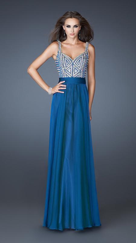 La Femme - Beaded Queen Anne Neck A-line Dress 18713