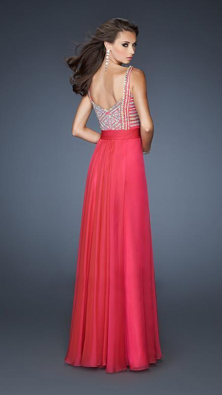 La Femme - Beaded Queen Anne Neck A-line Dress 18713