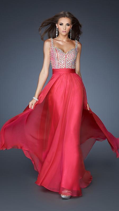La Femme - Beaded Queen Anne Neck A-line Dress 18713