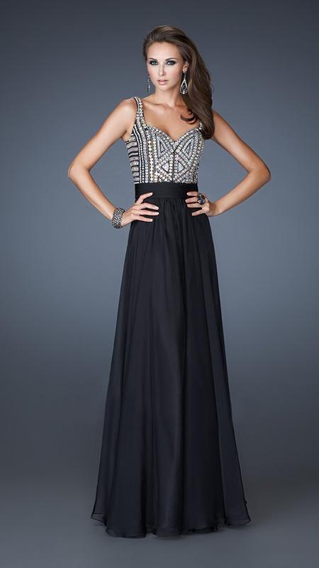 La Femme - Beaded Queen Anne Neck A-line Dress 18713
