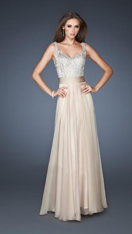 La Femme - Beaded Queen Anne Neck A-line Dress 18713