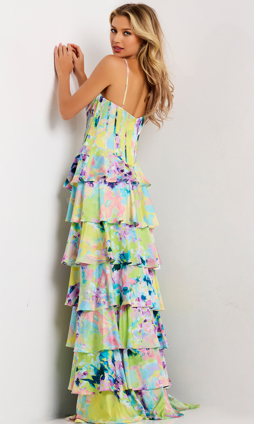 Jovani 47560 - Printed Satin A-Line Spaghetti Strap Dress Prom Dresses