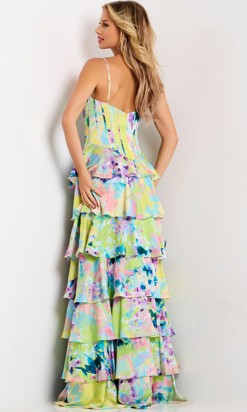 Jovani 47560 - Printed Satin A-Line Spaghetti Strap Dress Prom Dresses