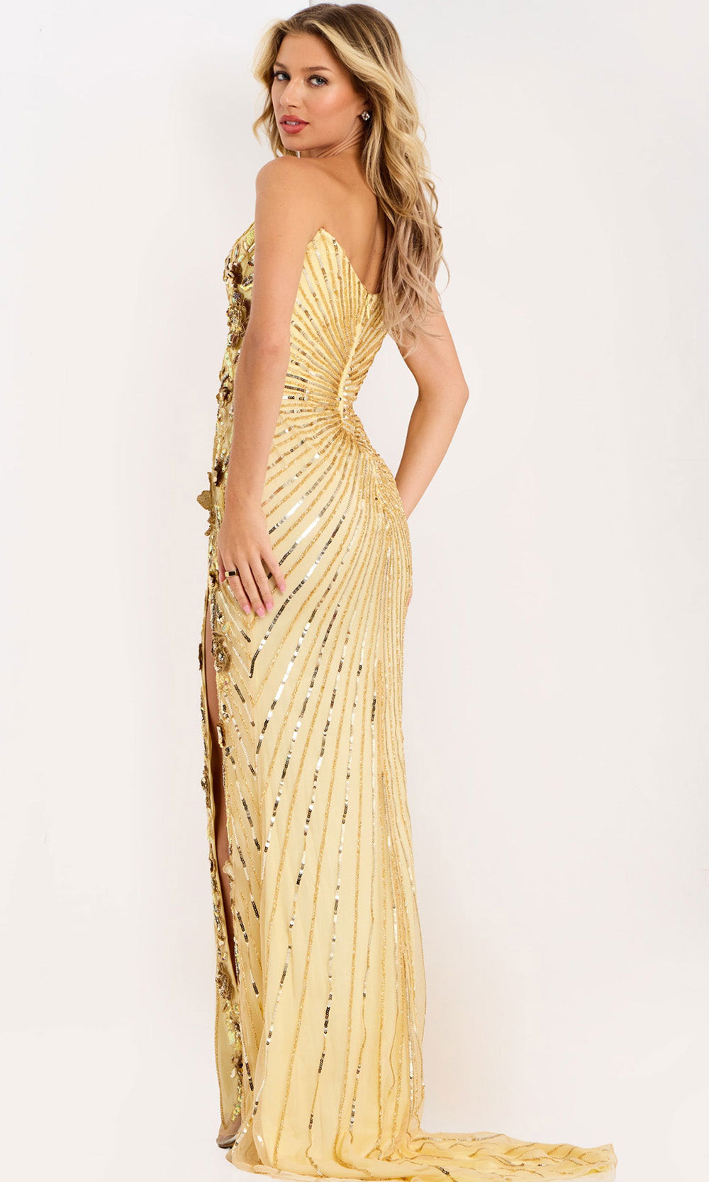 Jovani 49253 - Strapless High Slit Embellished Gown Prom Dresses