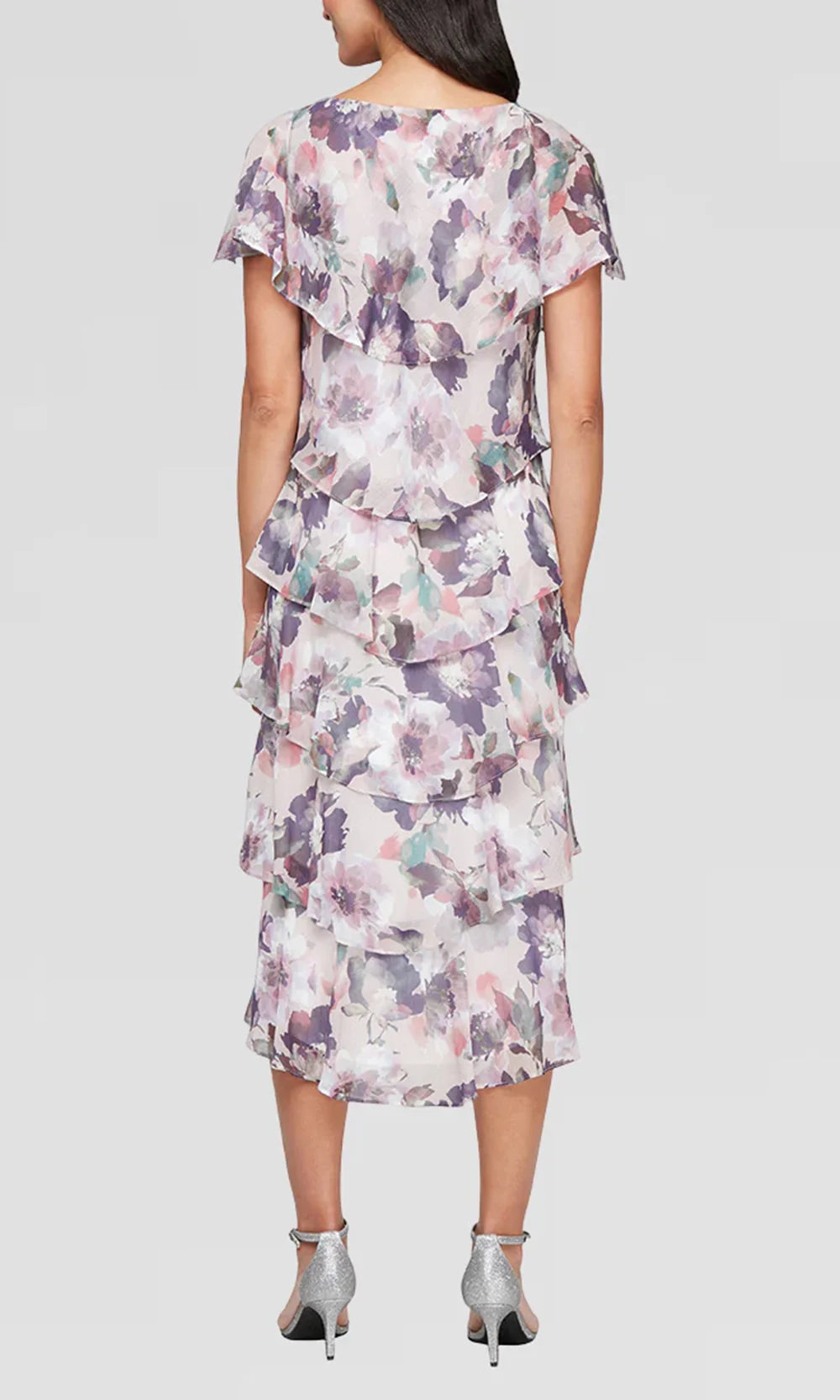 S.L. Fashions Dresses (SLNY) 9472101 - Floral Motif A-Line Midi Dress Wedding Guest in Pink and Multi