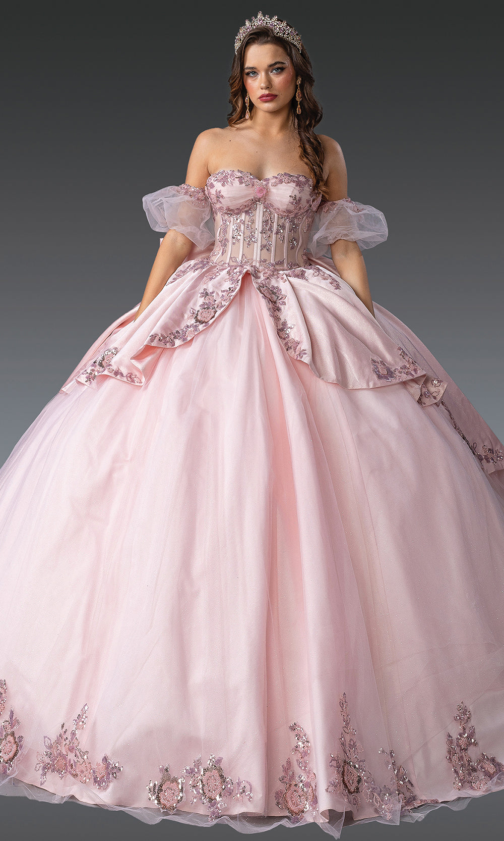 Dancing Queen 1963 - Illusion Corset Embellished Layered Gown Quinceanera Dresses in Blush 