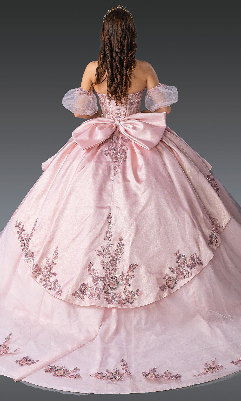 Dancing Queen 1963 - Illusion Corset Embellished Layered Gown Quinceanera Dresses in Blush 