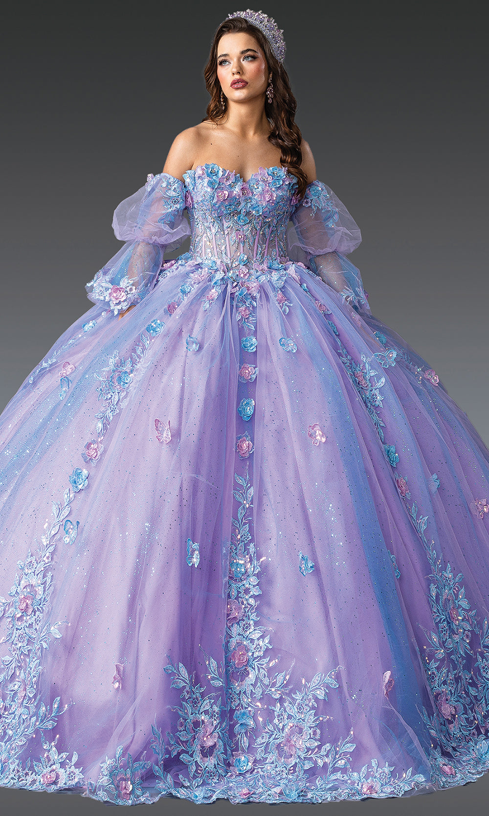 Dancing Queen 1975 - Sweetheart Floral Butterfly Applique Ballgown Quinceanera Dresses in Lilac 