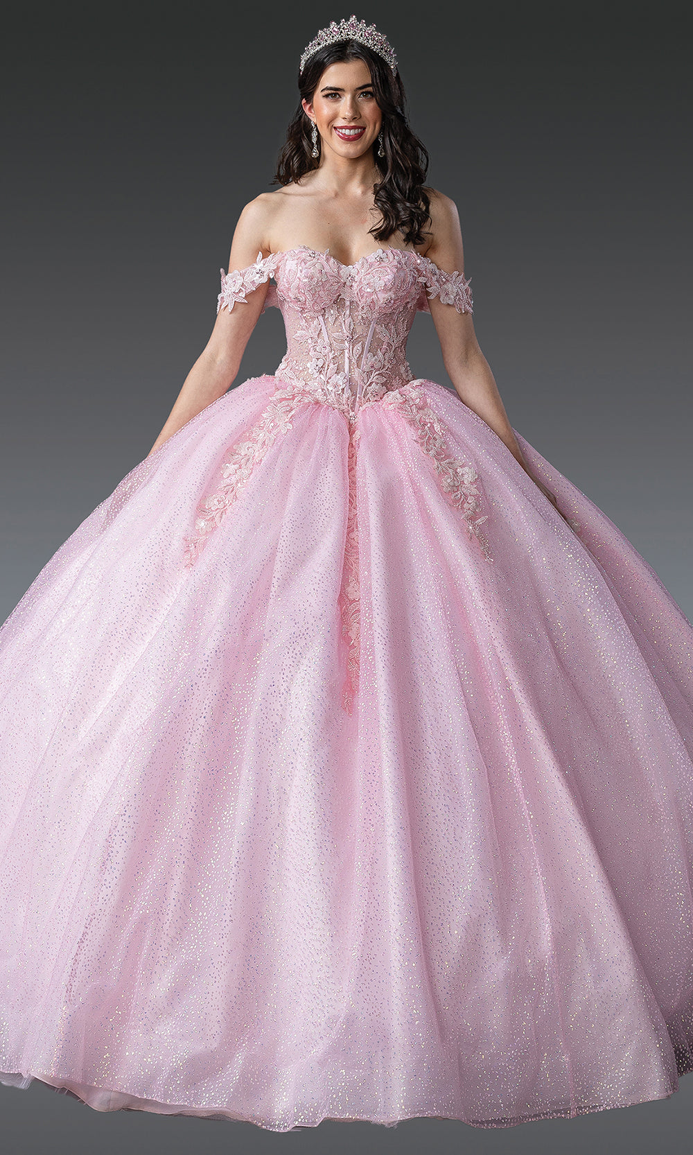 Dancing Queen 1980 - Floral Embroidered Off Shoulder Voluminous Gown Quinceanera Dresses in Pink 