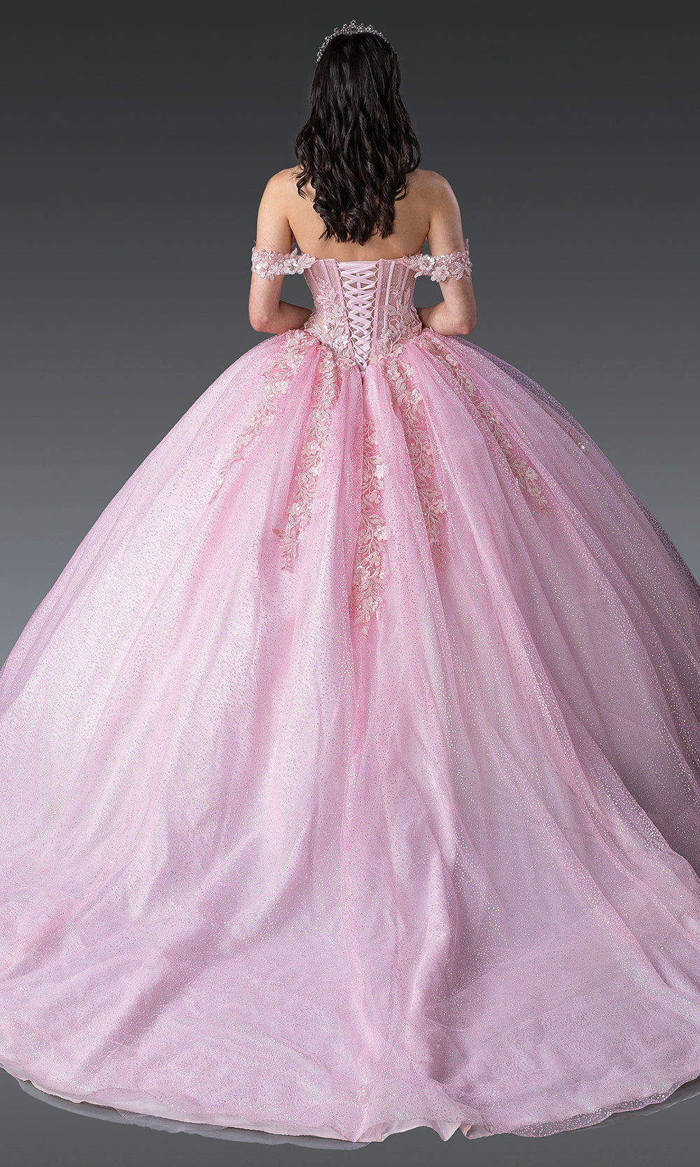 Dancing Queen 1980 - Floral Embroidered Off Shoulder Voluminous Gown Quinceanera Dresses in Pink 