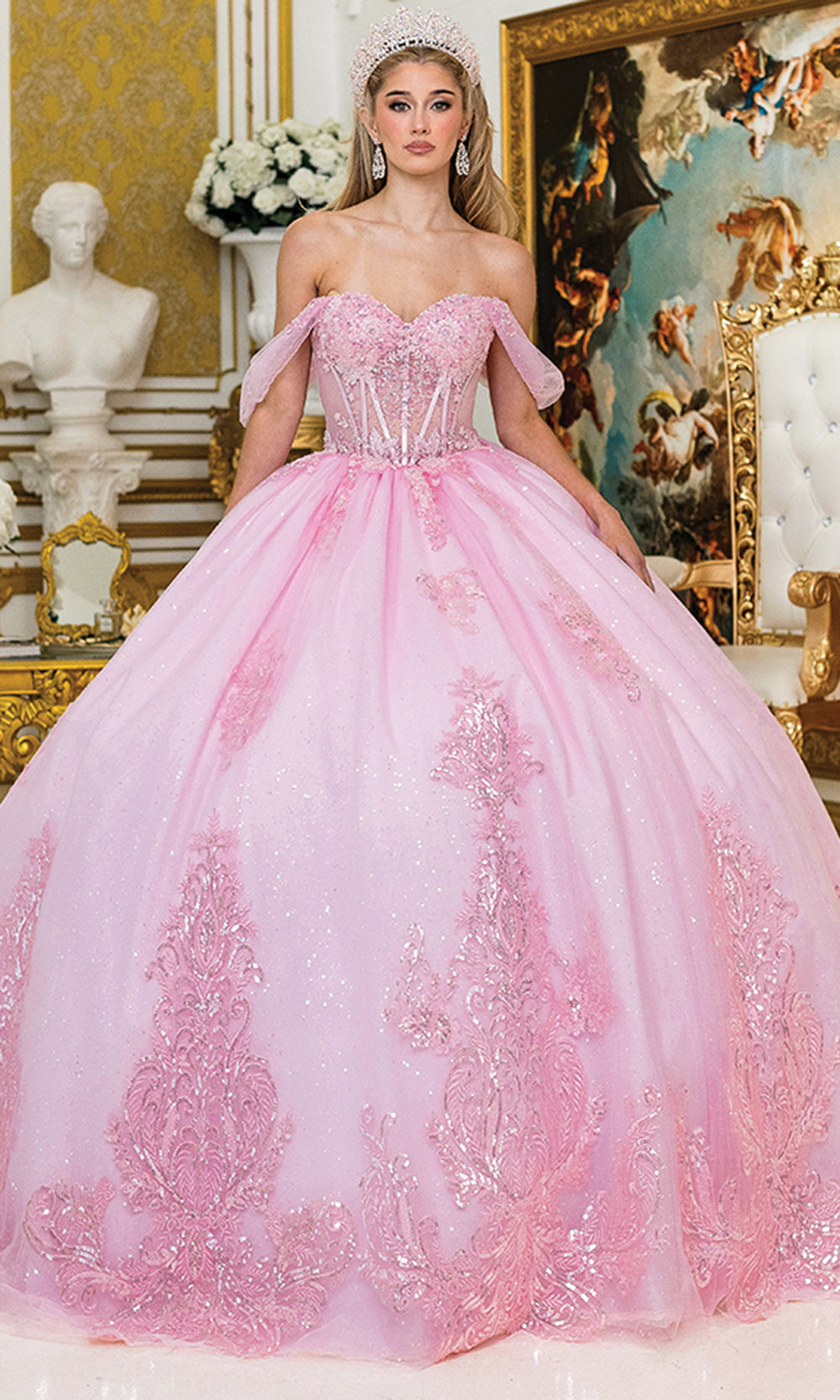 Dancing Queen 1997 - Intricate Beaded Bodice Tulle Ballgown Quinceanera Dresses in Pink 