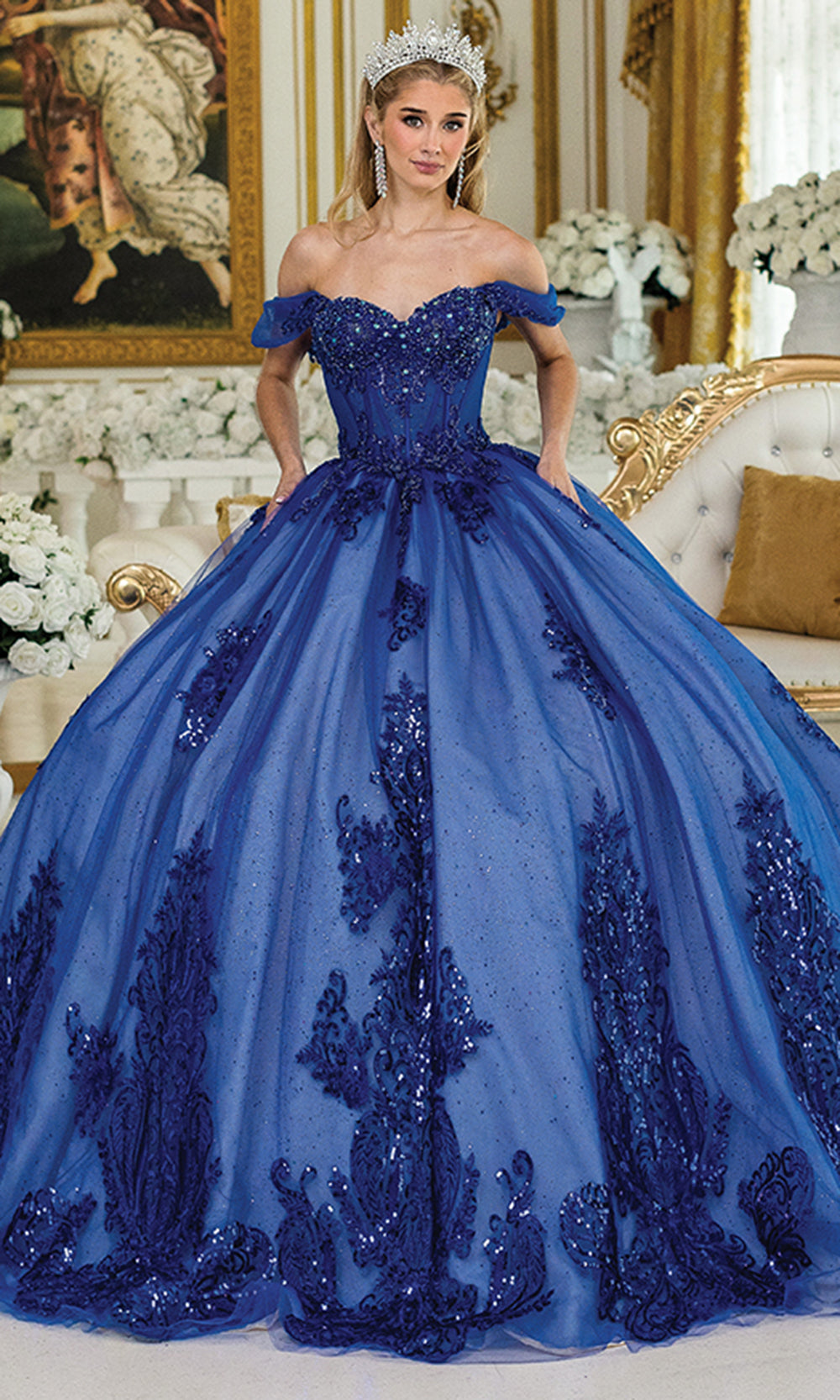 Dancing Queen 1997 - Intricate Beaded Bodice Tulle Ballgown Quinceanera Dresses in Royal Blue