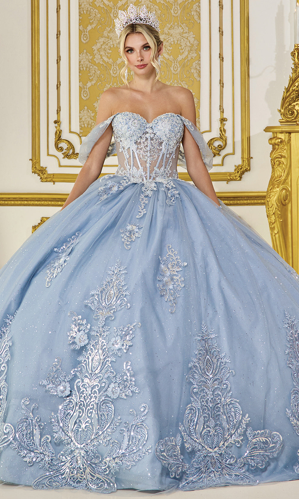 Dancing Queen 1997 - Intricate Beaded Bodice Tulle Ballgown Quinceanera Dresses in Dusty Blue