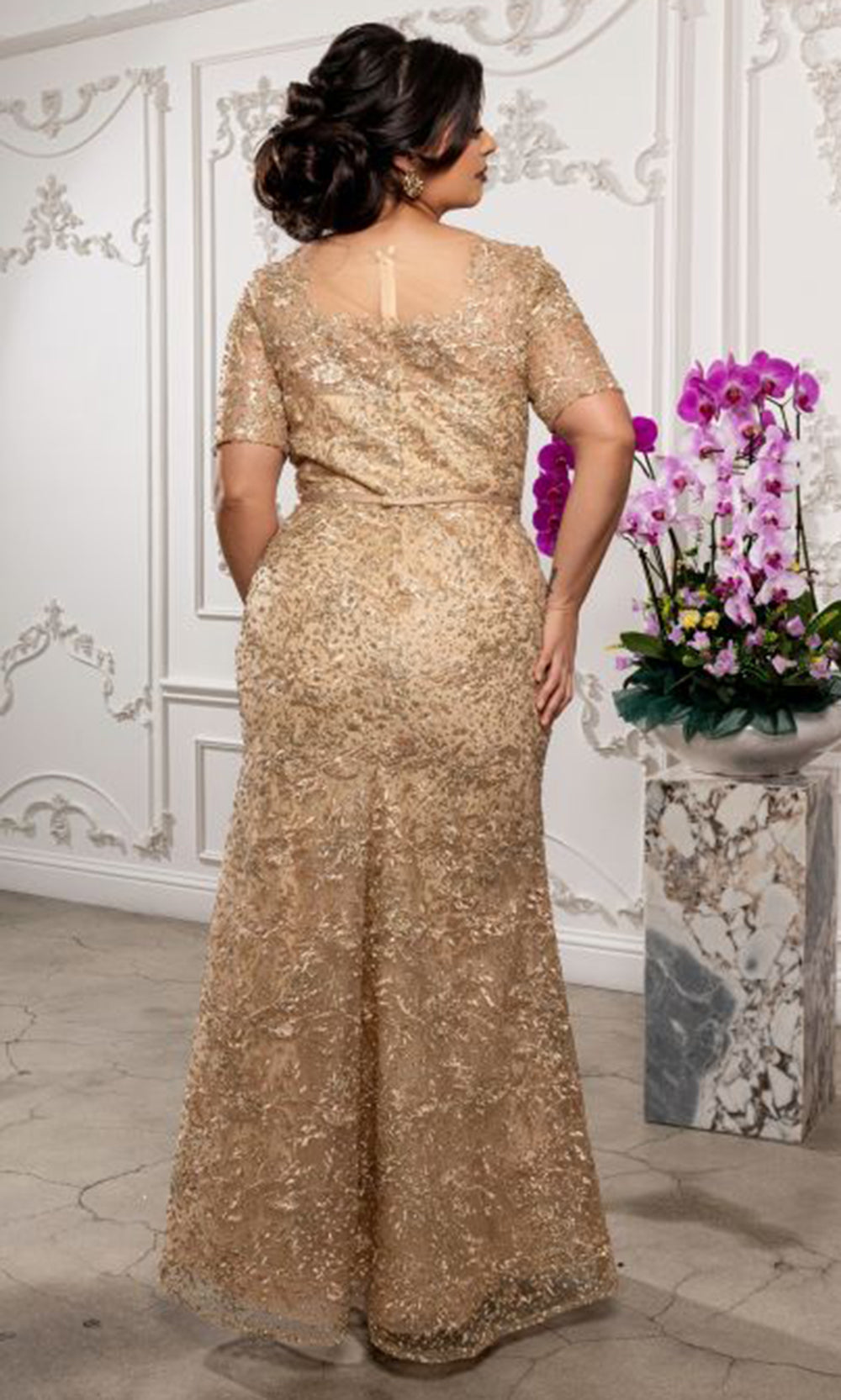 May Queen RQ8246 - Embellished Lace V-Neck Long Formal Gown