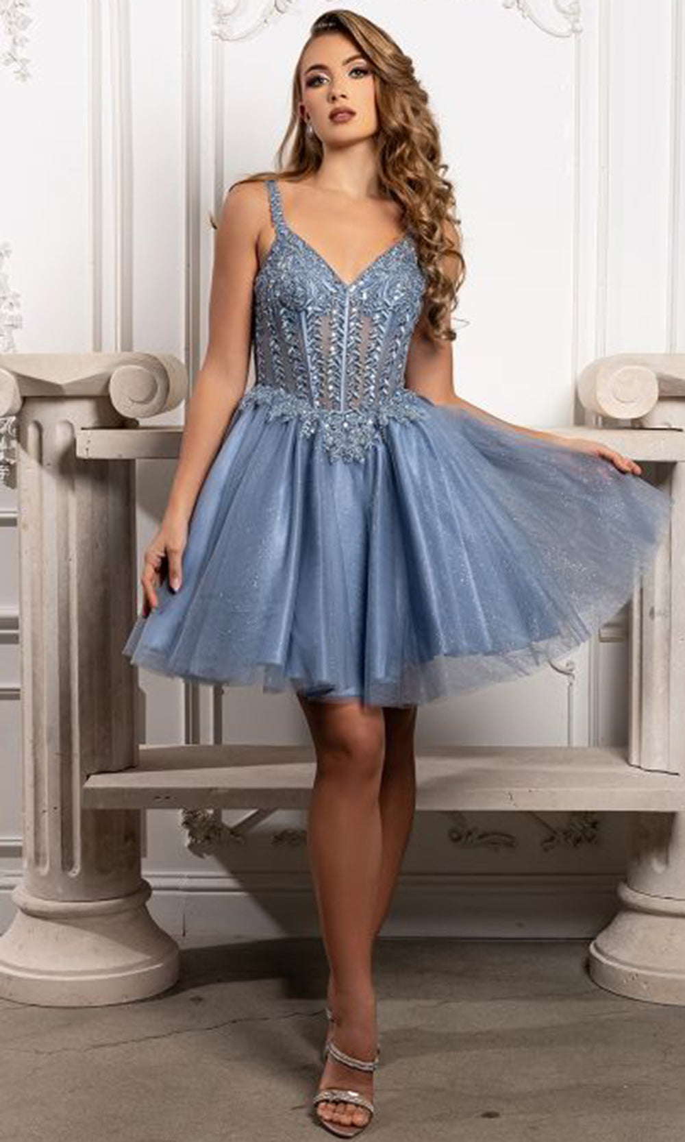 May Queen MQ2231 - V-Neckline Embroidered Floral Cocktail Dress