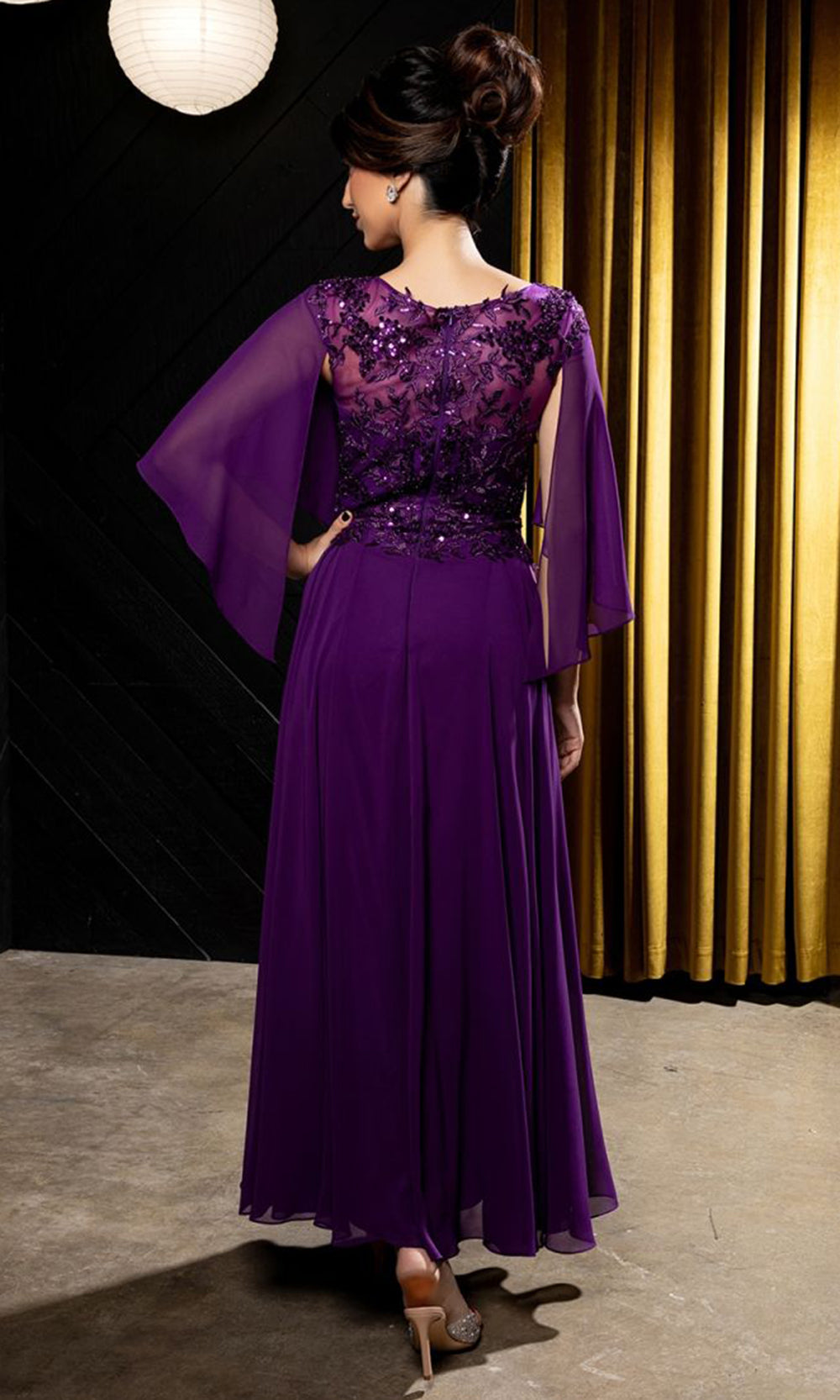 May Queen MQ2233 - V Neck Embroidered Evening Dress Mother Of The Bride Dresses in Purple 