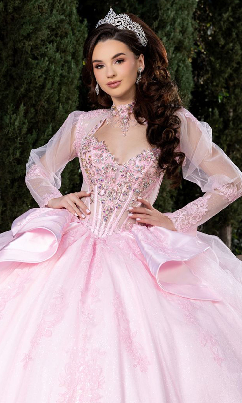 May Queen LK299 - Bow Accent Ballgown Evening Dress Quinceanera Dresses in Pink 
