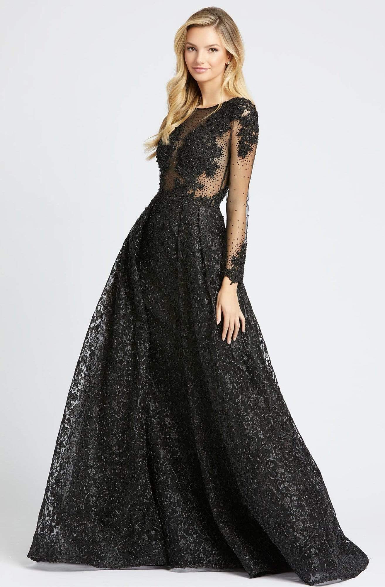 Mac Duggal - 20100D Embellished Sheer Long Sleeves Gown with Overlay Evening Dresses