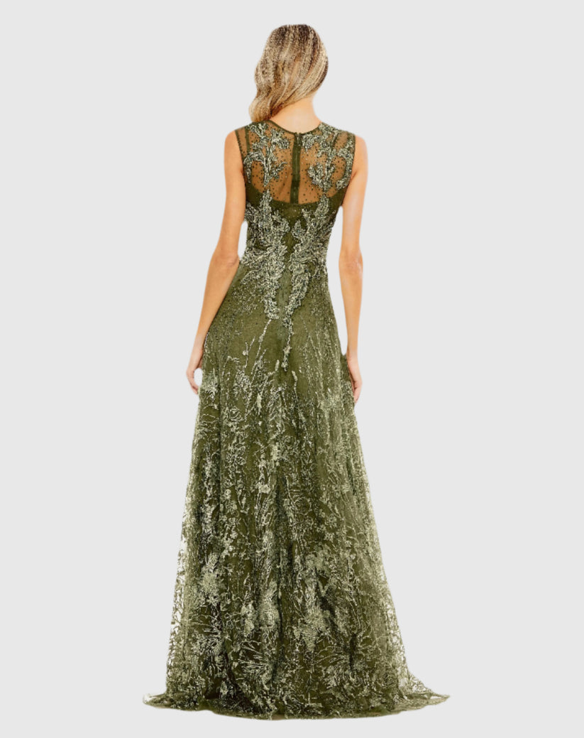 Mac Duggal 20166 - Beaded Lace A-Line Evening Gown In Green